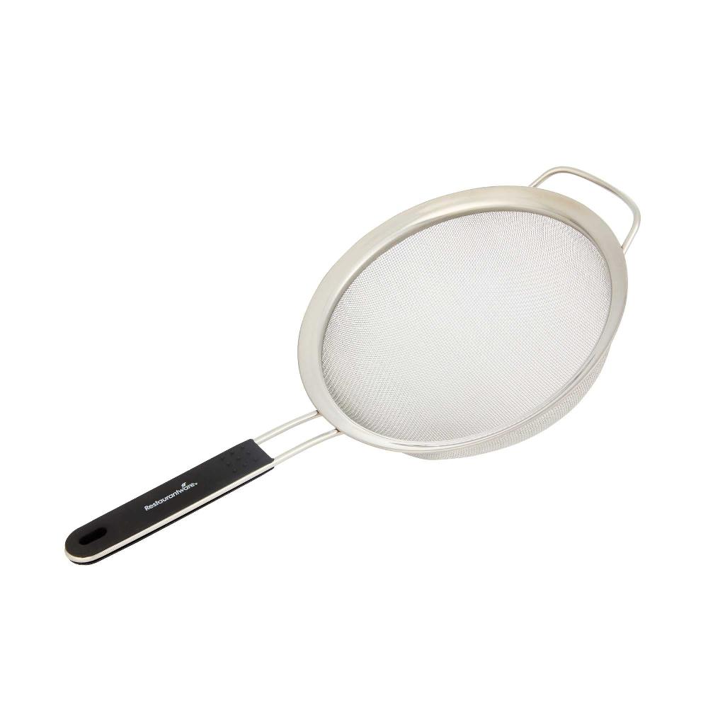 restaurantware Comfy Grip Round Stainless Steel Extra Fine Mesh Strainer - with Silicone Handle - 7 3/4" - 1 count box