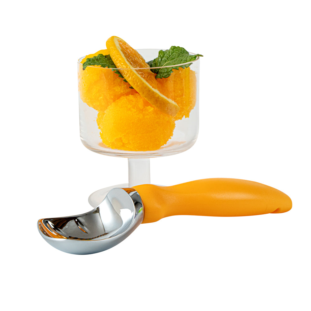 restaurantware Comfy Grip Tangerine Orange Metal Ice Cream Scoop - 7 3/4" x 2" x 1 3/4" - 1 count box