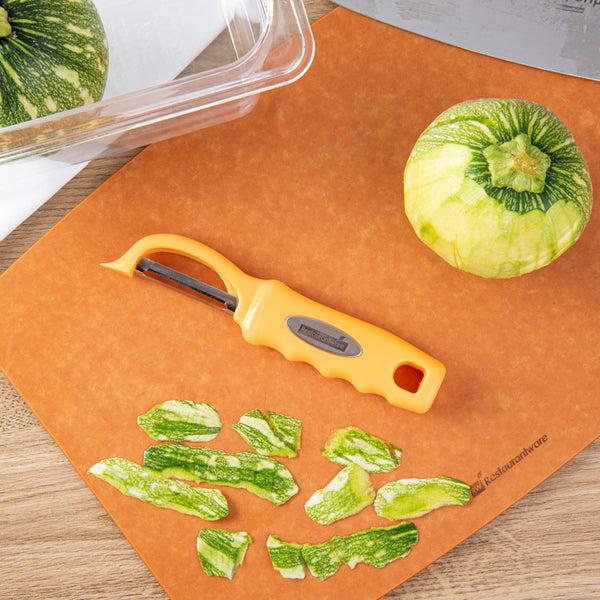 Restaurantware Comfy Grip Tangerine Orange Stainless Steel Vegetable Peeler - 7 1/2" - 1 Count Box