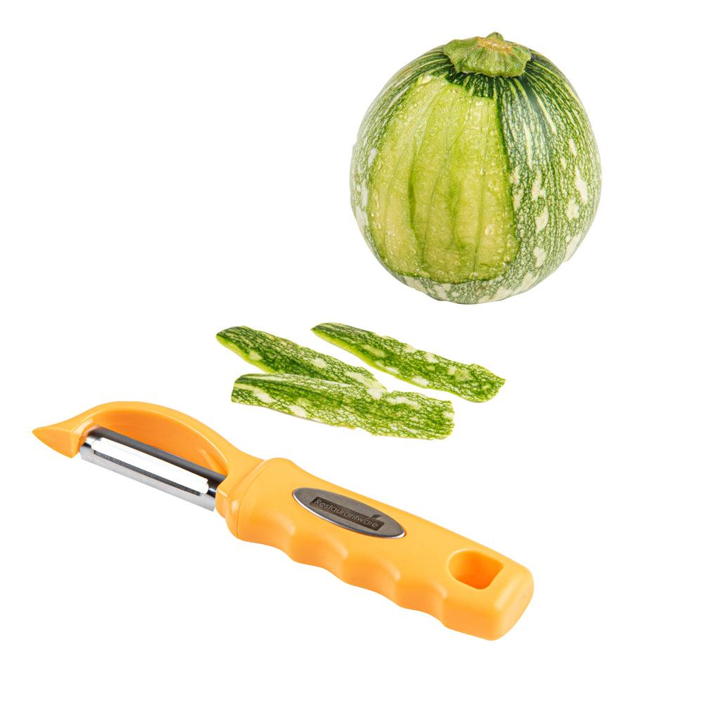 restaurantware Comfy Grip Tangerine Orange Stainless Steel Vegetable Peeler - 7 1/2" - 1 count box