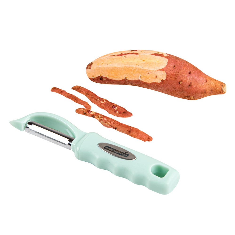 restaurantware Comfy Grip Teal Stainless Steel Vegetable Peeler - 7 1/2" - 1 count box