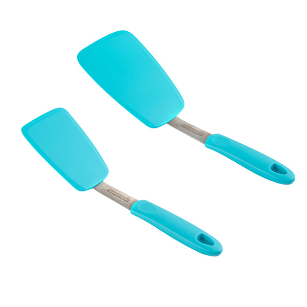 Restaurantware Comfy Grip Turquoise Silicone 2-Piece Solid Turner Set - 1 Count Box