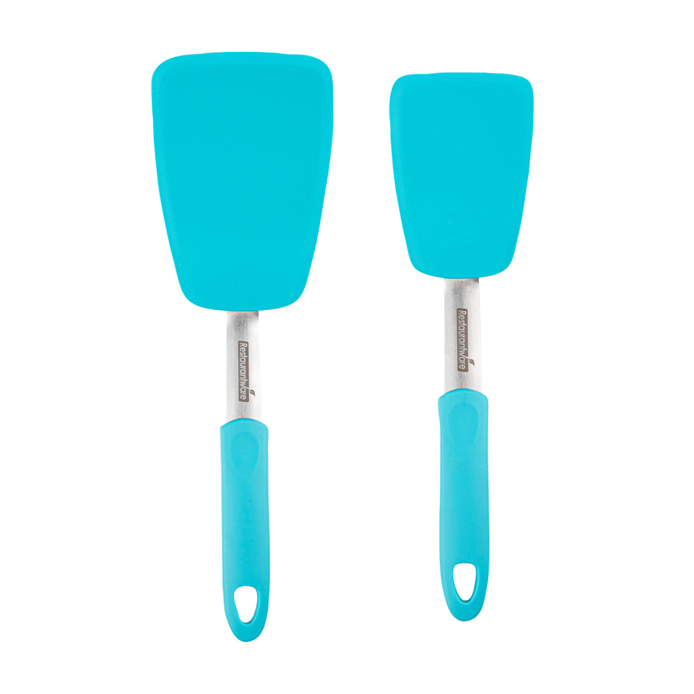 restaurantware Comfy Grip Turquoise Silicone 2-Piece Solid Turner Set - 1 count box