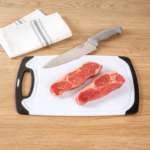 Restaurantware Comfy Grip White And Black Plastic Cutting Board Set - Includes 3 Boards With Juice Groove Handle - 1 Count Box