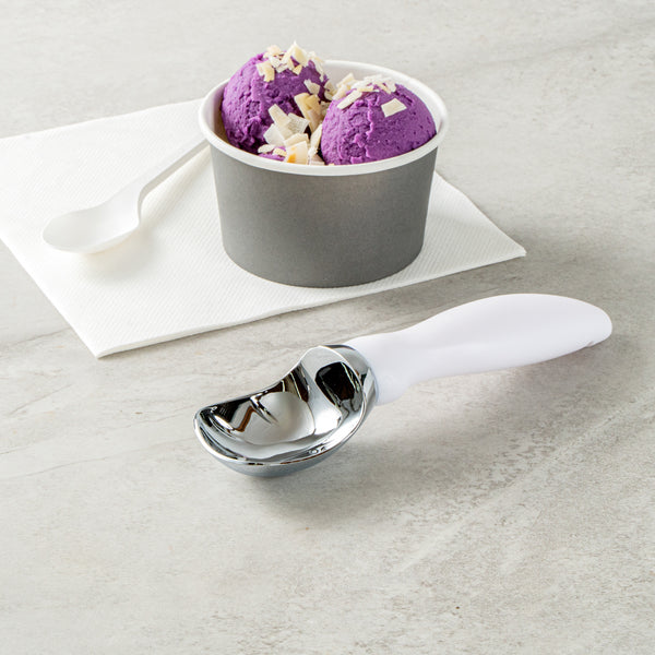Restaurantware Comfy Grip White Metal Ice Cream Scoop - 7 3/4" X 2" X 1 3/4" - 1 Count Box