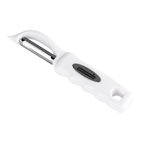 Restaurantware Comfy Grip White Stainless Steel Vegetable Peeler - 7 1/2" - 1 Count Box