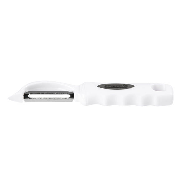 Restaurantware Comfy Grip White Stainless Steel Vegetable Peeler - 7 1/2" - 1 Count Box