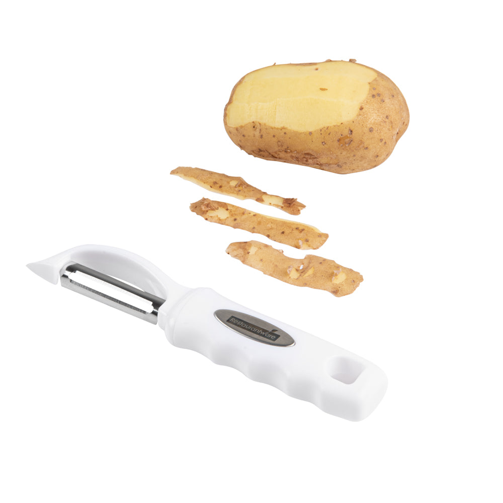 restaurantware Comfy Grip White Stainless Steel Vegetable Peeler - 7 1/2" - 1 count box