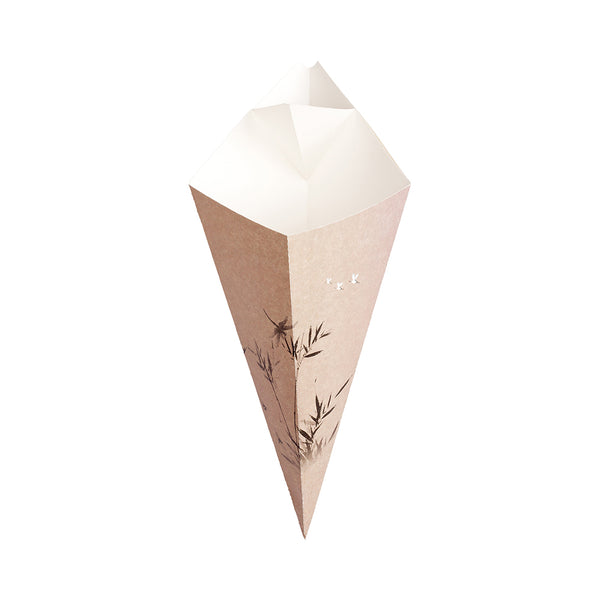 Restaurantware Cone Tek Bamboo Print Paper Food Cone - With Dipping Pocket - 11" X 6 1/2" - 100 Count Box