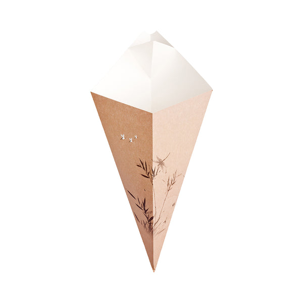 Restaurantware Cone Tek Bamboo Print Paper Food Cone - With Dipping Pocket - 15" X 9" - 100 Count Box