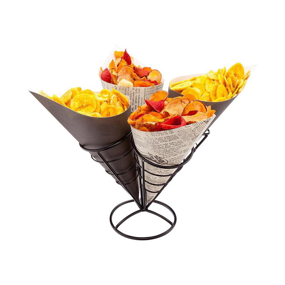 restaurantware Cone Tek Black Iron Cone Stand - 4 slots - 3 1/2" x 3 1/2" x 6 3/4" - 1 count box