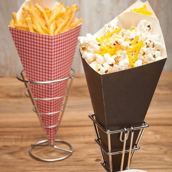 Restaurantware Cone Tek Black Paper Food Cone - With Dipping Pocket - 9 1/2" X 5 1/2" - 100 Count Box