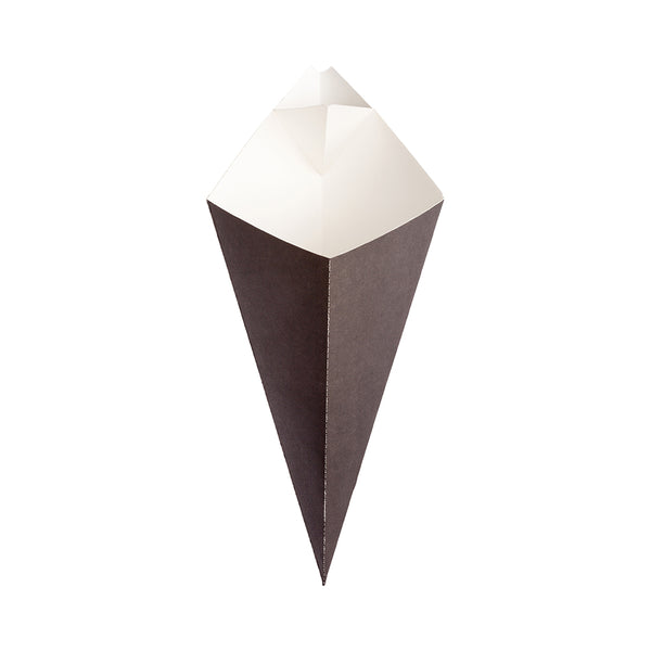 Restaurantware Cone Tek Black Paper Food Cone - With Dipping Pocket - 11" X 6 1/2" - 100 Count Box