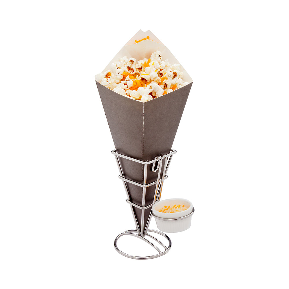restaurantware Cone Tek Black Paper Food Cone - with Dipping Pocket - 11" x 6 1/2" - 100 count box