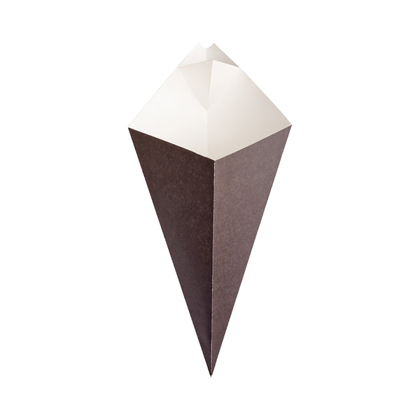 Restaurantware Cone Tek Black Paper Food Cone - With Dipping Pocket - 15" X 9" - 100 Count Box