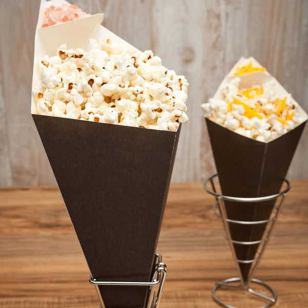 Restaurantware Cone Tek Black Paper Food Cone - With Dipping Pocket - 15" X 9" - 100 Count Box