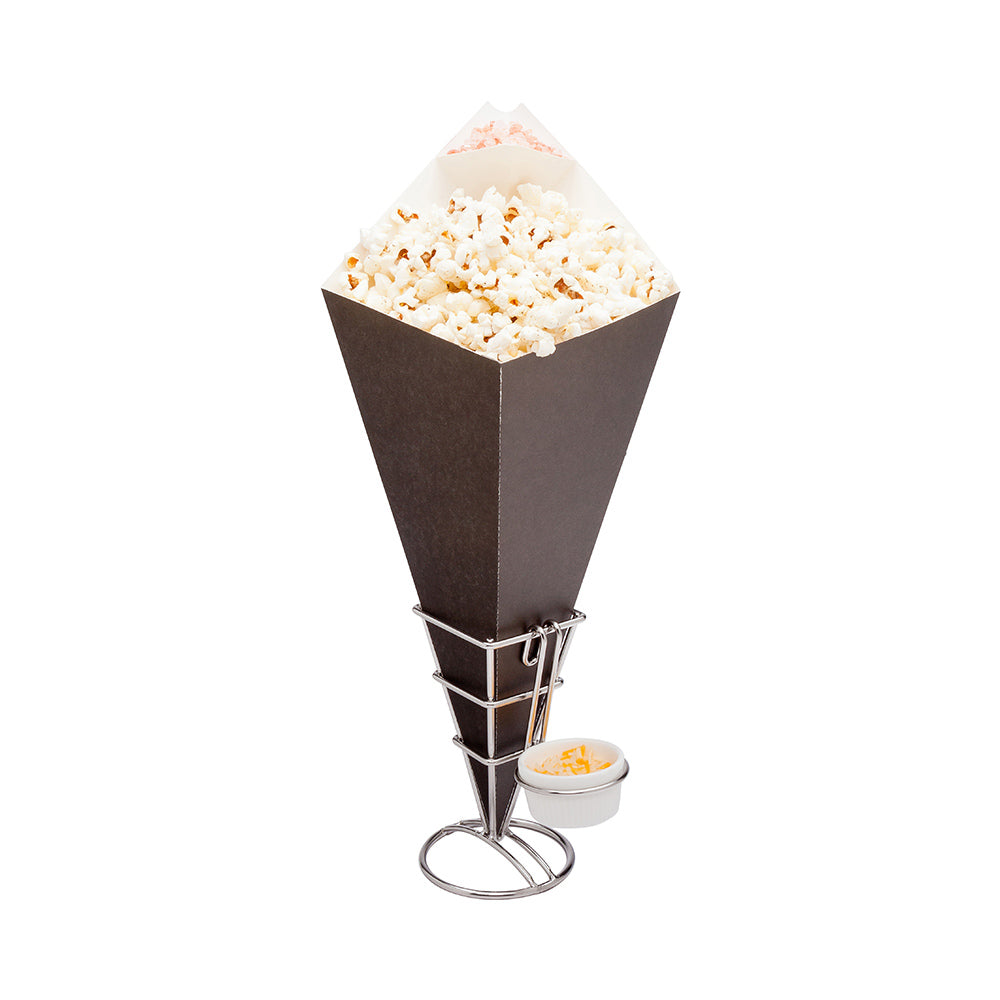 restaurantware Cone Tek Black Paper Food Cone - with Dipping Pocket - 15" x 9" - 100 count box
