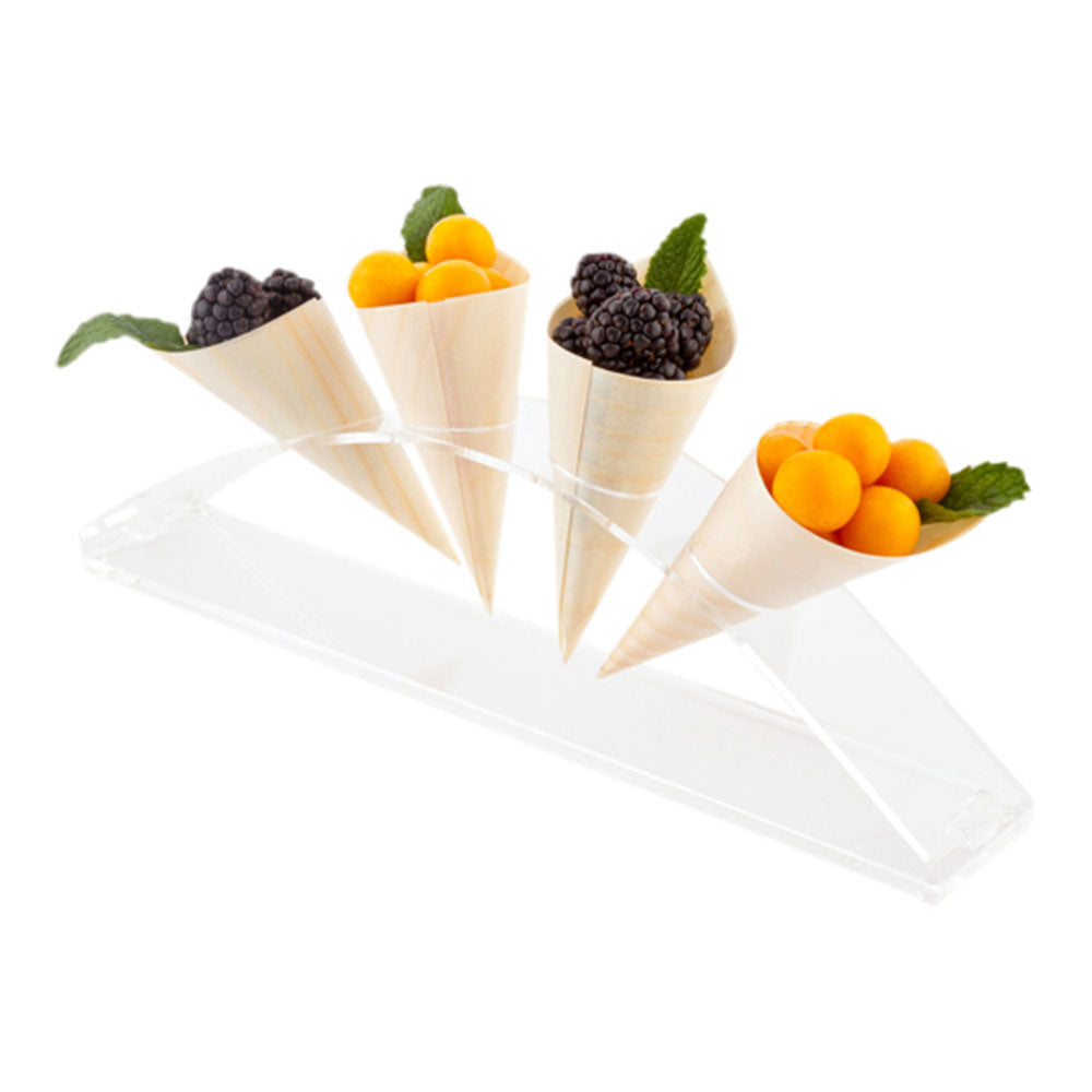 restaurantware Cone Tek Clear Plastic Rising Sun Cone Stand - 4 slots - 12" x 6" x 3 1/2" - 1 count box