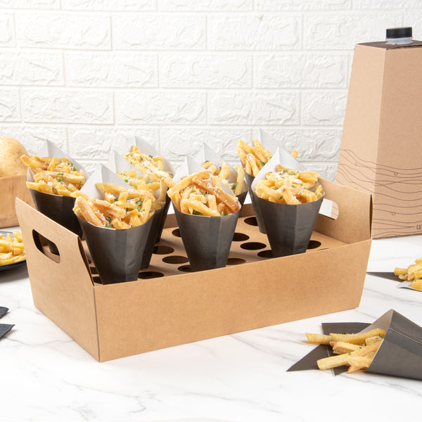 Restaurantware Cone Tek Kraft Paper Cone Holder - With Handles 30 Slots - 14 1/4" X 8 1/4" X 6" - 10 Count Box
