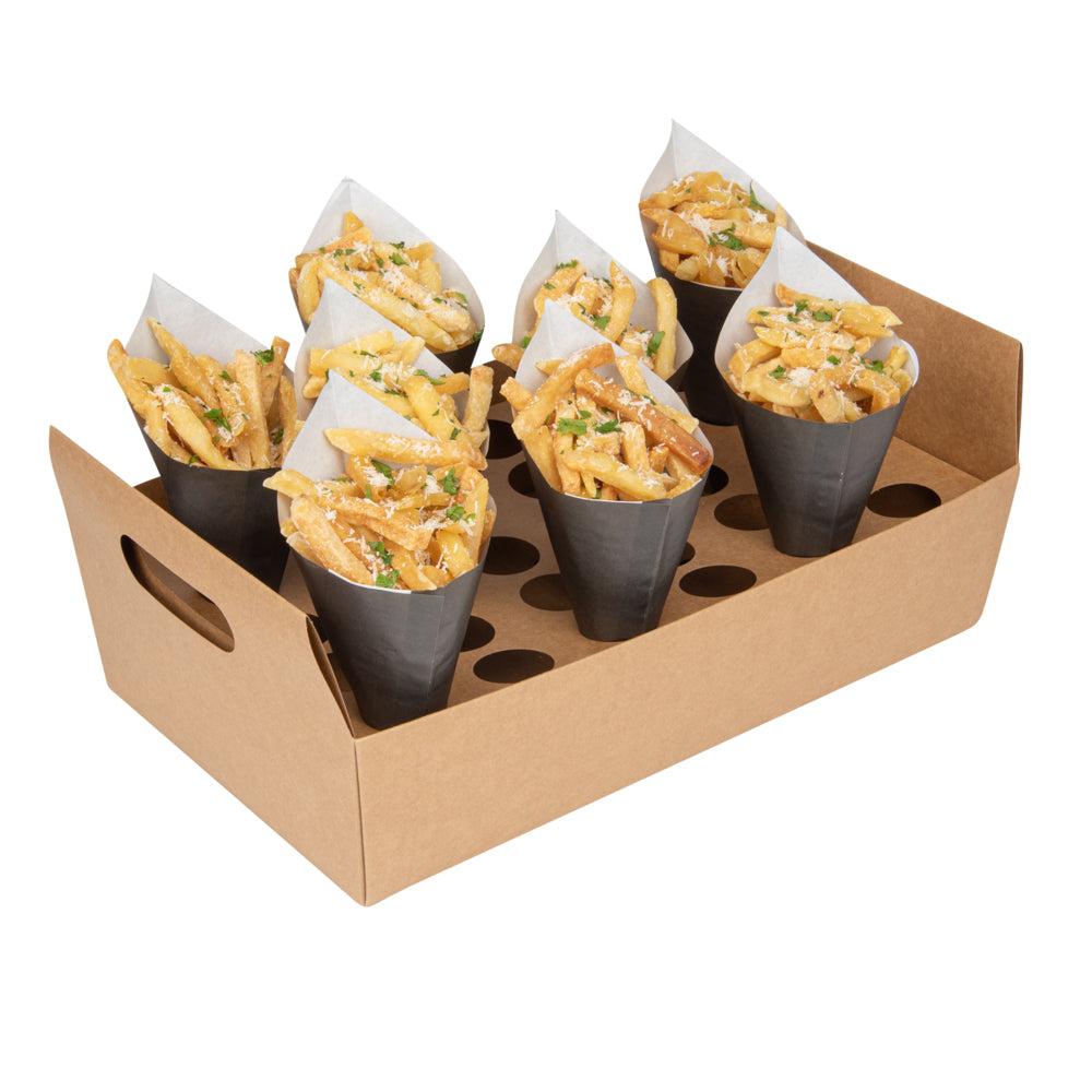 restaurantware Cone Tek Kraft Paper Cone Holder - with Handles 30 slots - 14 1/4" x 8 1/4" x 6" - 10 count box