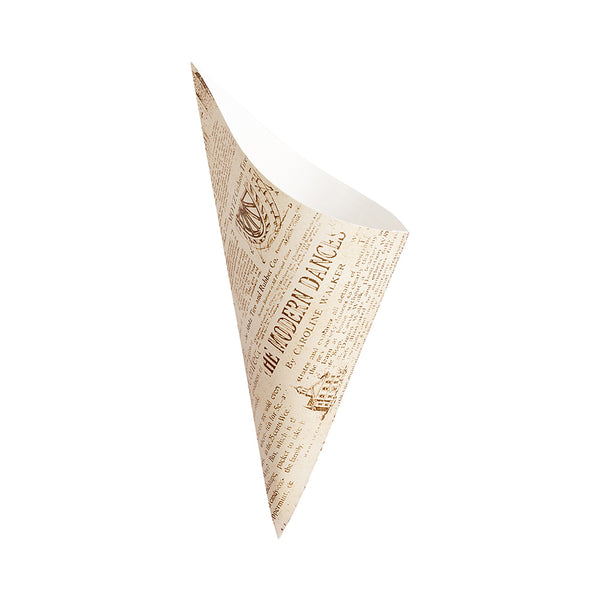 Restaurantware Cone Tek Newsprint Paper Food Cone - 9 1/2" X 4 1/2" - 100 Count Box
