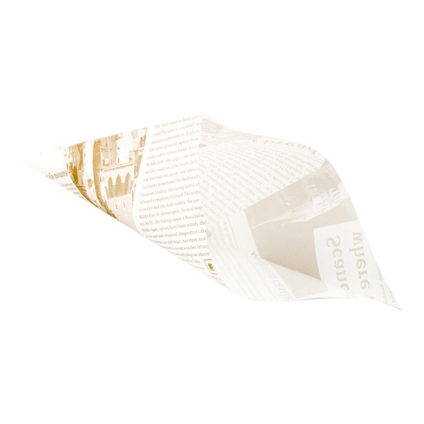 Restaurantware Cone Tek Newsprint Paper Food Cone - Greaseproof - 8" X 8" - 100 Count Box