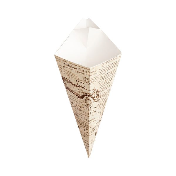 Restaurantware Cone Tek Newsprint Paper Food Cone - With Dipping Pocket - 11" X 6 1/2" - 100 Count Box