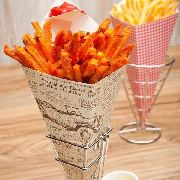Restaurantware Cone Tek Newsprint Paper Food Cone - With Dipping Pocket - 11" X 6 1/2" - 100 Count Box