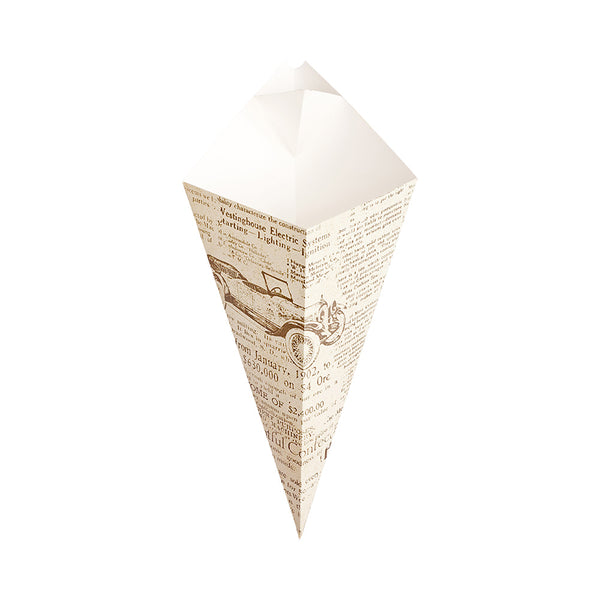 Restaurantware Cone Tek Newsprint Paper Food Cone - With Dipping Pocket - 15" X 9" - 100 Count Box