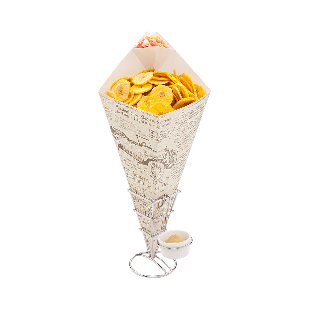 restaurantware Cone Tek Newsprint Paper Food Cone - with Dipping Pocket - 15" x 9" - 100 count box