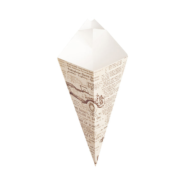 Restaurantware Cone Tek Newsprint Paper Food Cone - With Dipping Pocket - 9 1/2" X 5 1/2" - 100 Count Box