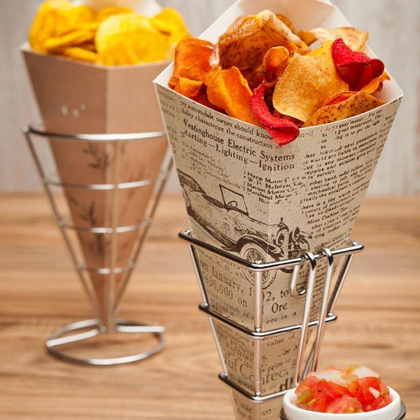 Restaurantware Cone Tek Newsprint Paper Food Cone - With Dipping Pocket - 9 1/2" X 5 1/2" - 100 Count Box