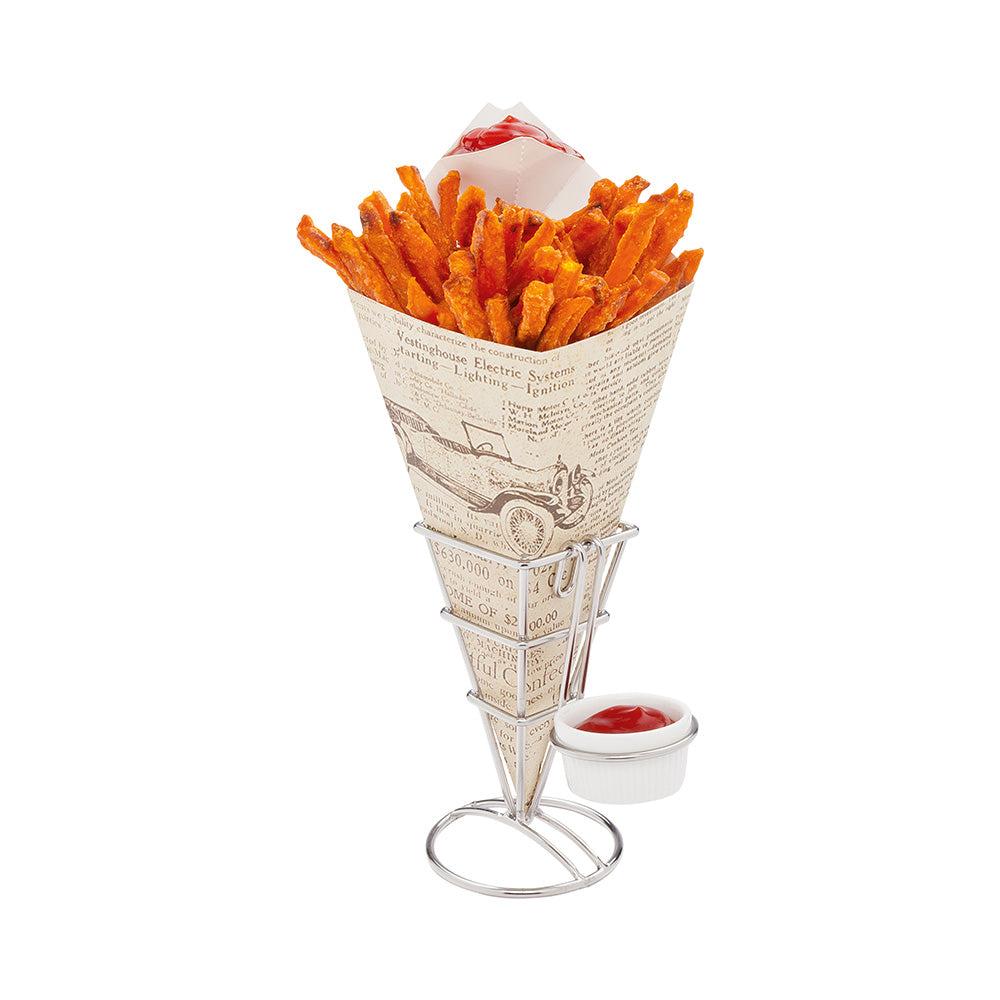 restaurantware Cone Tek Newsprint Paper Food Cone - with Dipping Pocket - 11" x 6 1/2" - 100 count box