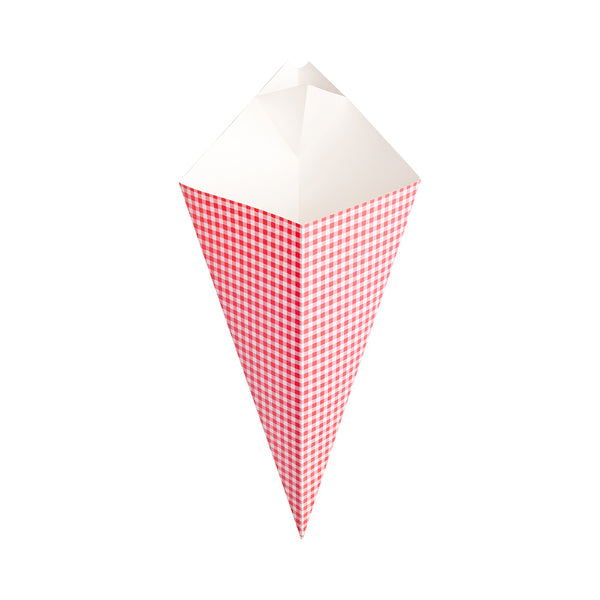 Restaurantware Cone Tek Picnic Print Paper Food Cone - With Dipping Pocket - 9 1/2" X 5 1/2" - 100 Count Box