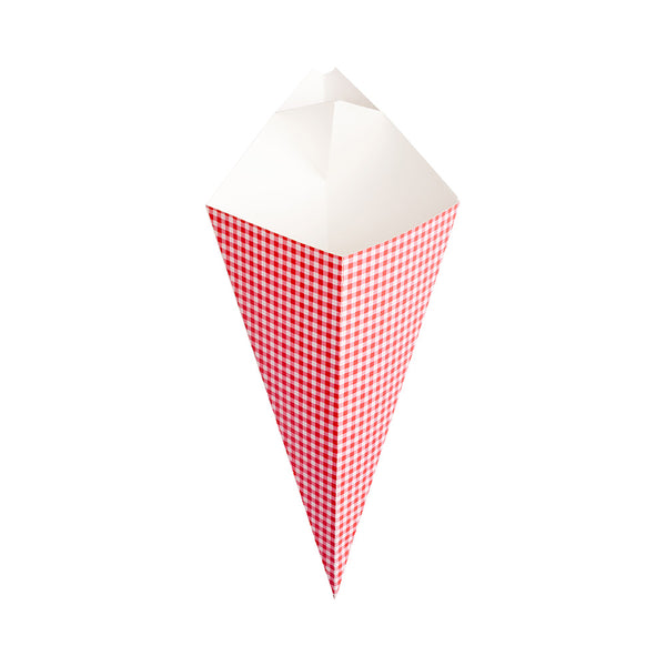 Restaurantware Cone Tek Picnic Print Paper Food Cone - With Dipping Pocket - 11" X 6 1/2" - 100 Count Box