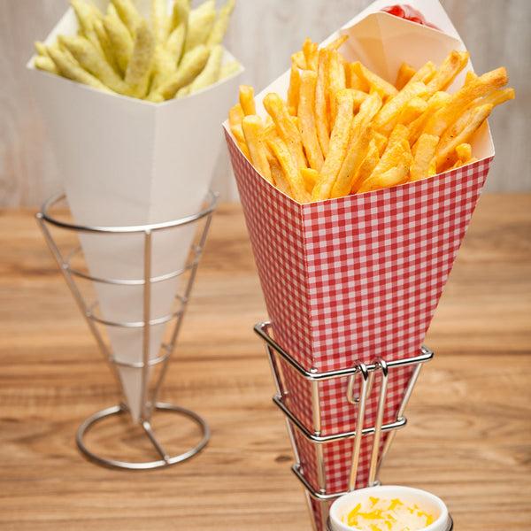 Restaurantware Cone Tek Picnic Print Paper Food Cone - With Dipping Pocket - 11" X 6 1/2" - 100 Count Box