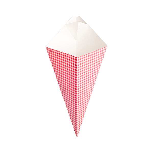 Restaurantware Cone Tek Picnic Print Paper Food Cone - With Dipping Pocket - 15" X 9" - 100 Count Box