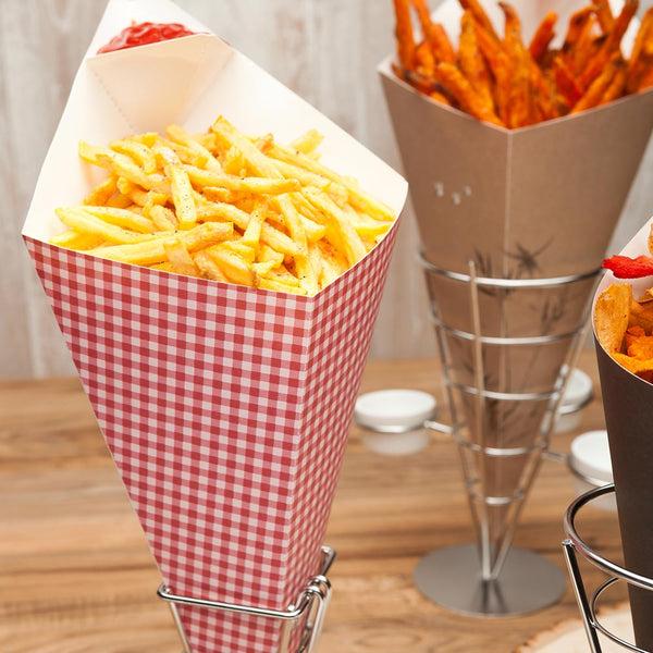 Restaurantware Cone Tek Picnic Print Paper Food Cone - With Dipping Pocket - 15" X 9" - 100 Count Box