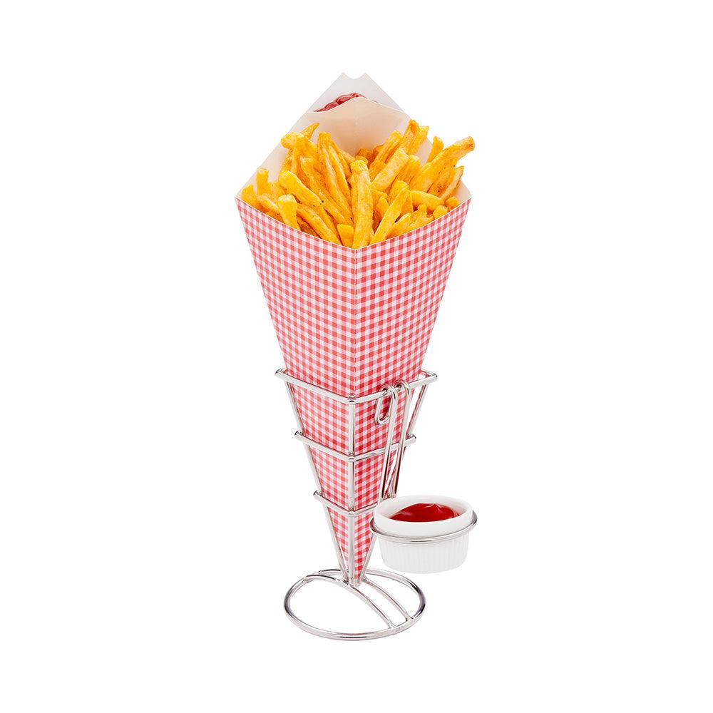 restaurantware Cone Tek Picnic Print Paper Food Cone - with Dipping Pocket - 15" x 9" - 100 count box