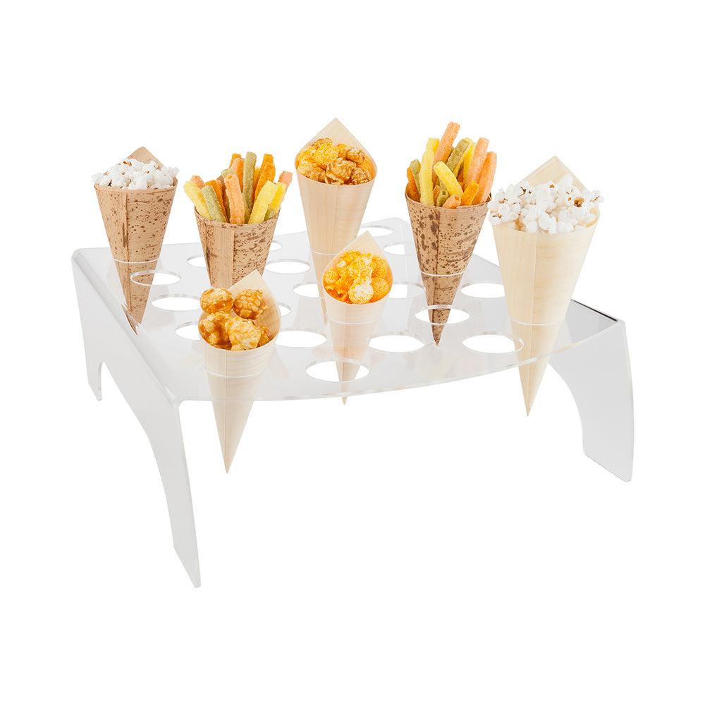 restaurantware Cone Tek Rectangle Clear Plastic Acrylic Cone Stand - 25 slots - 13 1/2" x 12 1/4" x 4 1/4" - 1 count box