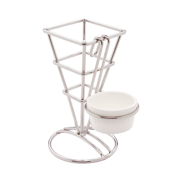 Restaurantware Cone Tek Silver Stainless Steel Diamond Cone Stand - 1 Sauce Holder - 2 1/2" X 2 1/2" X 5" - 1 Count Box