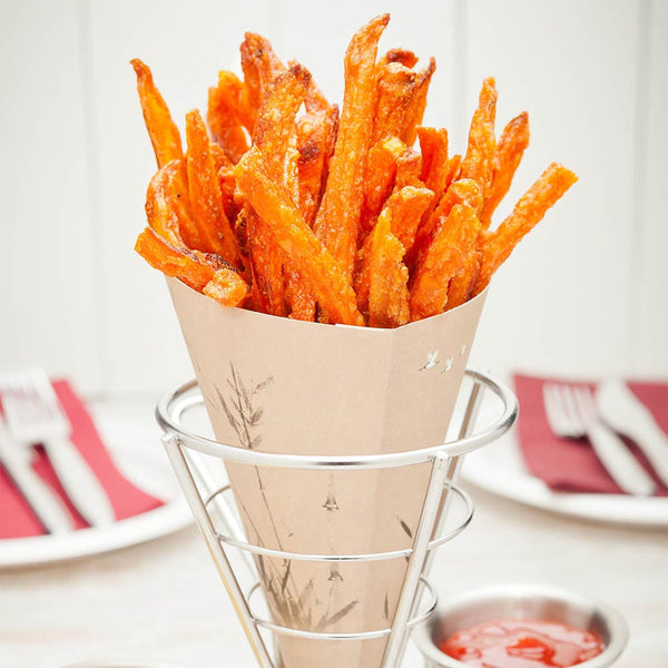 Restaurantware Cone Tek Silver Stainless Steel Singolo Cone Stand - 2 Sauce Holders - 4" X 4" X 5 1/2" - 1 Count Box