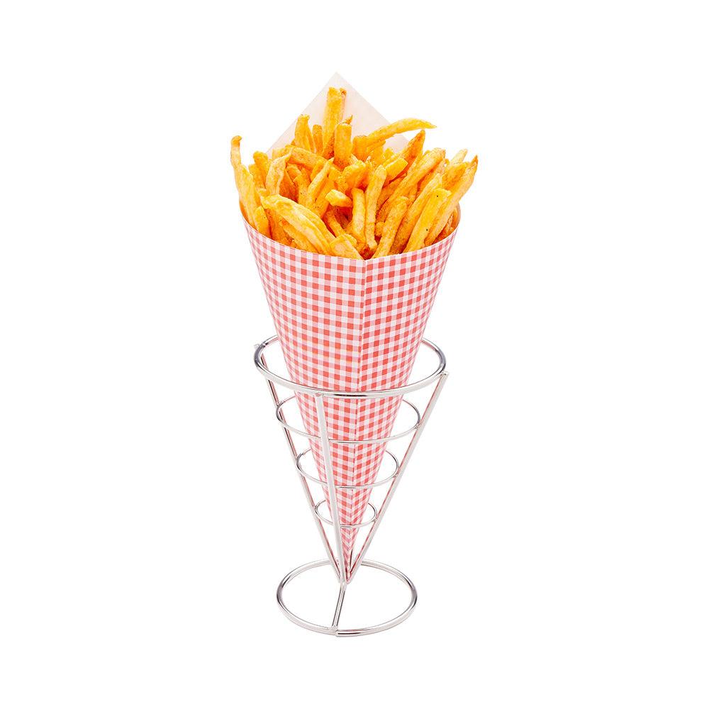 restaurantware Cone Tek Silver Stainless Steel Singolo Cone Stand - 4" x 4" x 5 1/2" - 1 count box
