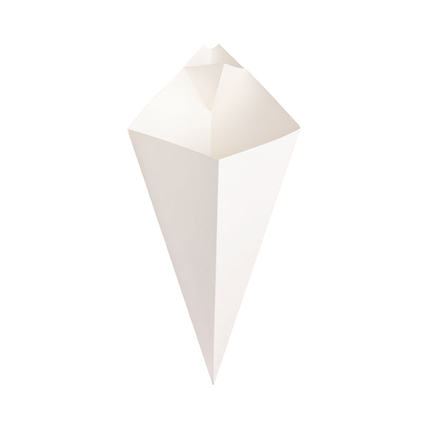 Restaurantware Cone Tek White Paper Food Cone - With Dipping Pocket - 15" X 9" - 100 Count Box
