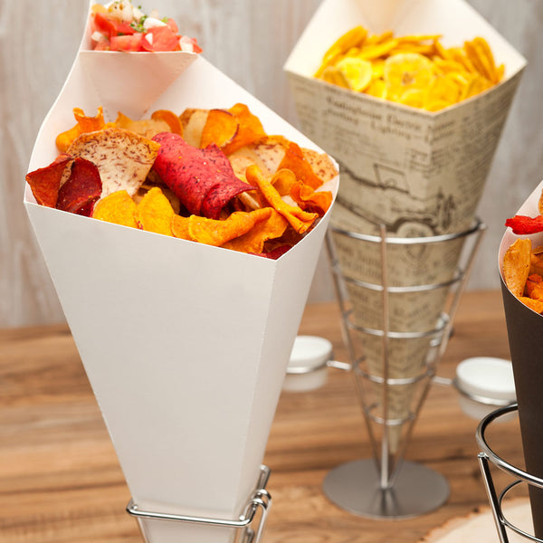 Restaurantware Cone Tek White Paper Food Cone - With Dipping Pocket - 15" X 9" - 100 Count Box