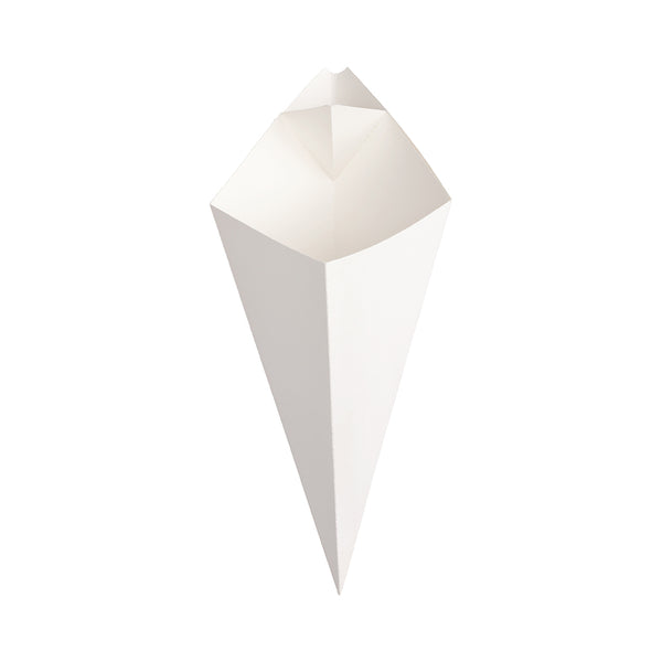 Restaurantware Cone Tek White Paper Food Cone - With Dipping Pocket - 11" X 6 1/2" - 100 Count Box
