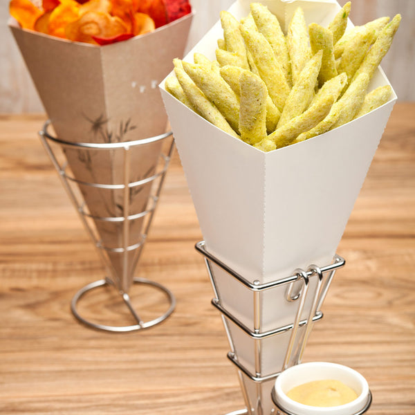 Restaurantware Cone Tek White Paper Food Cone - With Dipping Pocket - 11" X 6 1/2" - 100 Count Box
