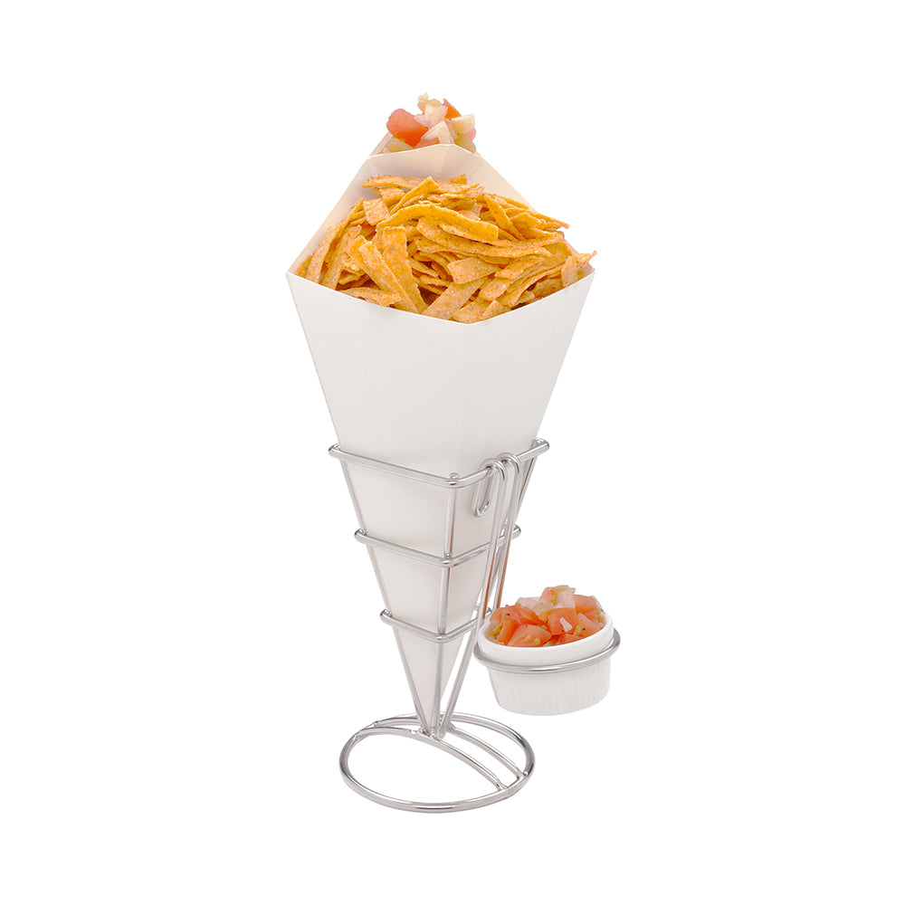 restaurantware Cone Tek White Paper Food Cone - with Dipping Pocket - 9 1/2" x 5 1/2" - 100 count box