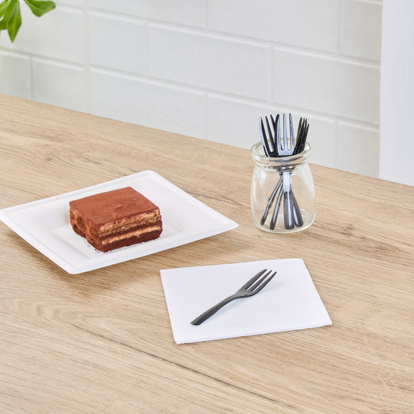 Restaurantware Coppetta Black Plastic Cake Fork With Knife Edge - 4" X 3/4" - 500 Count Box