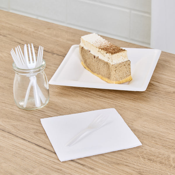 Restaurantware Coppetta Pearl White Plastic Cake Fork With Knife Edge - 4" X 3/4" - 500 Count Box